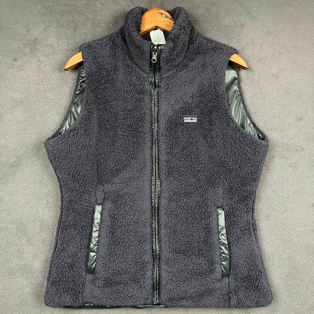 Patagonia Reversible Los Lobos Vest Womens Large Graphite Navy Fleece Zip 25205